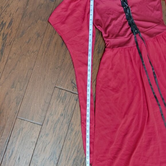 Renaissance Faire Gothic Vampire Red Dress Off-Shoulder Lace-up Dramatic Sleeves - Picture 10 of 15